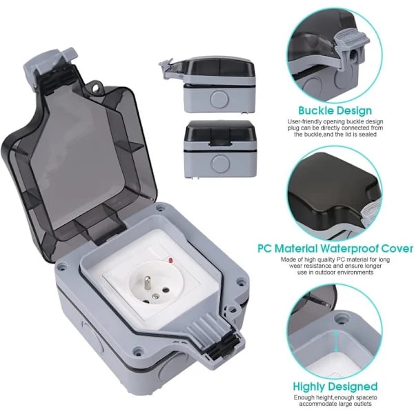 IP66 Waterproof Socket, Wall Mounted Waterproof Socket for Outdoor Use, Dustproof Wall Socket Box for Indoor and Outdoor Use (With Switch, B)