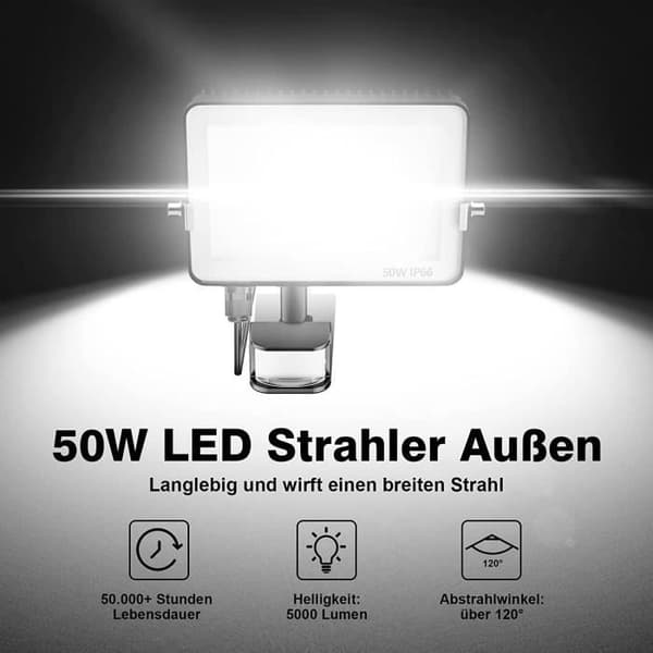 CHANGM LED Flomlys med Bevegelsessensor - 30W - Kjølig Hvit - IP66 Vanntett