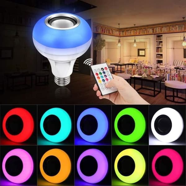 AUDBURN E27 LED Pære - Dæmpbar RGB Farve - Indbygget Bluetooth Højttaler