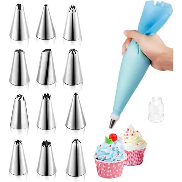 Spritsväskor Set, 12 Konditormunstycken, Återanvändbara Silikonspritsväskor, Adapter, DIY Spritsväska [28]