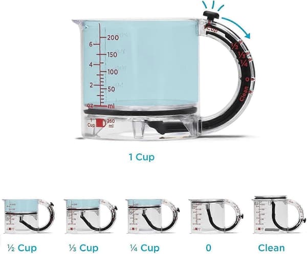 4-in-1 Adjustable Measuring Cup, Multifunctional Measuring Cup with Scraper-Style Sealing Base, Space-Saving Easy to Clean No Spill Design, Multi Measure 2PCS