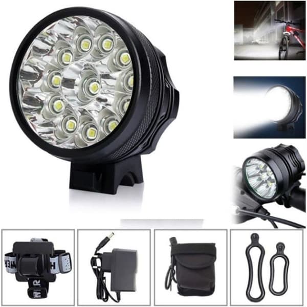 Cykellygte - 9400 Lumen - 12xT6 LED'er - 3 Tilstande - Batteridrevet - Sort