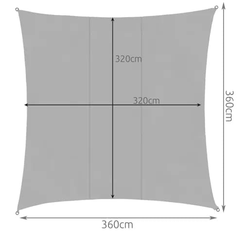Solseil / Seilduk - Vanntett - 3,6x3,6 m - 180g/m2 Grå Grey grå