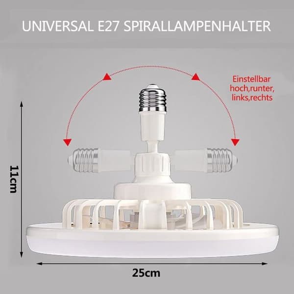 Loftventilatorlampe, E27 Loftventilator Lysekrone, Lydløs Loftventilator med Fjernbetjening og Lys (grå)