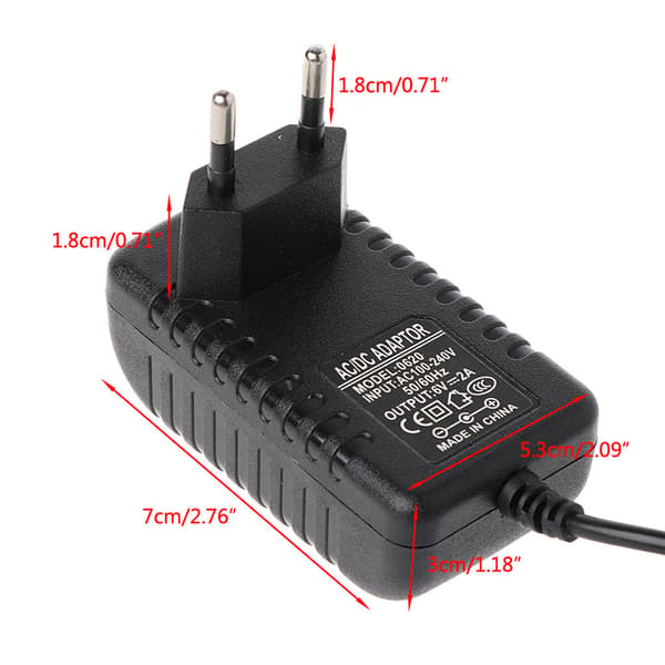6 Volt 2A Strømadapter AC til DC 7.5 x 3 cm Stik 6V 1 Amp Strømforsyning, Vægstik med Ekstra Lang 90 cm Ledning
