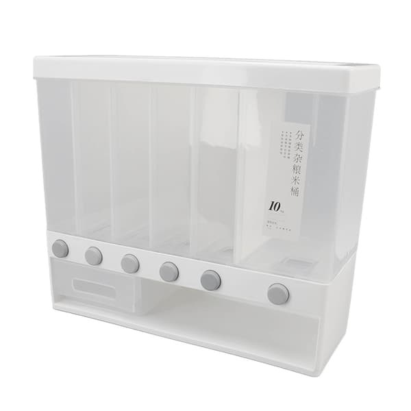 10L Wall Mounted Cereal Dispenser 6 Compartments Pressed Sealed Dry Food Storage Container