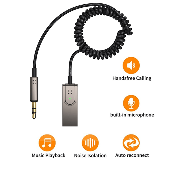 INF Bluetooth Aux Kabel til Bil/Aux Bluetooth Adapter til Bil Grå