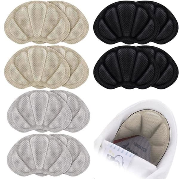 Sæt med 6 par tykke, selvklæbende hælpuder/indlæg til store hæle, læder, sort, grå, beige