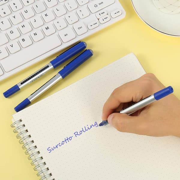 Rollerball Pen, 0.5mm Blue Pens, Smooth Ballpoint Pen with Quick-Drying Liquid Ink - 12 Pack