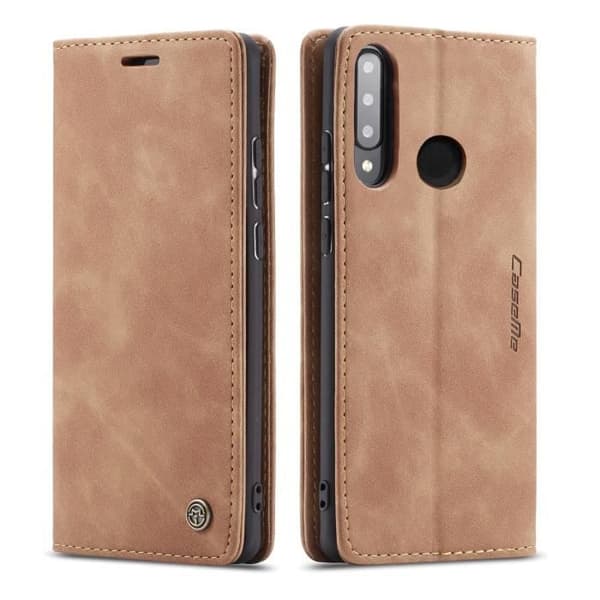 GrandEver Bumperfodral för Huawei P30 Lite, Premium Läder Flip Plånboksfodral, Brun