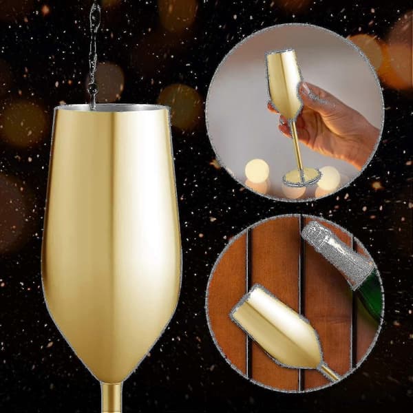 2 Sett Rustfrie Champagneglass, 200ml Gull