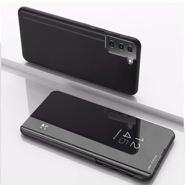 Samsung Galaxy S21 Flip Cover med spejleffekt, Smart Clear View Cover, Sort