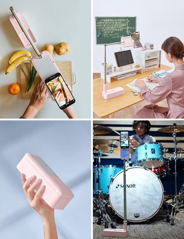 Utvidbart Selfiestativ 360° Rotasjon med Telefonholder, Oppladbart