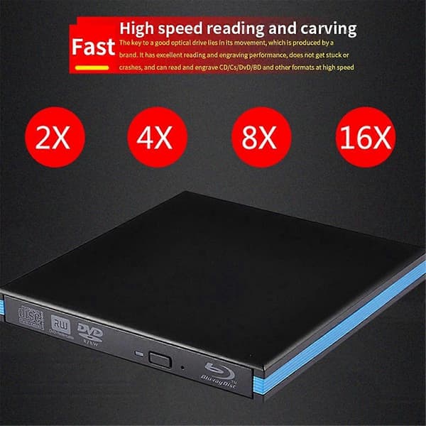 Blu-Ray Brännare USB 3.0 CD DVD Extern Bluray Drive Skrivare Läsare för MacBook Windows PC Lapt Black