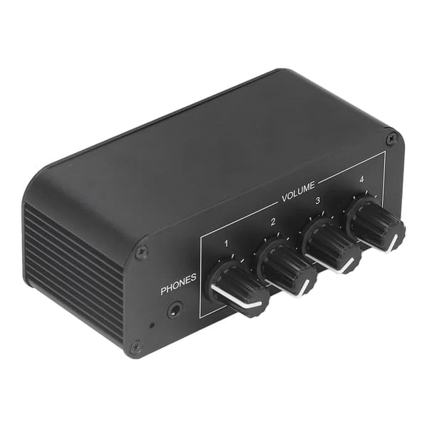 4-Channel RCA Input and Output Mini Stereo Audio Mixer with Separate Headphone Volume Controls