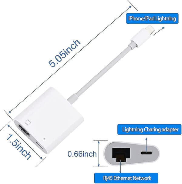 Lightning til Ethernet-adapter, [kompatibel med Apple Mfi-certificeret] 2 i 1 Rj45 Ethernet Lan Netværk