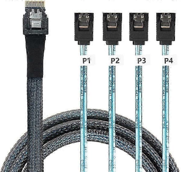Slimline SAS SFF-8654 4i til 4 Port SATA Højhastigheds Serverkabel 0,5m Sort
