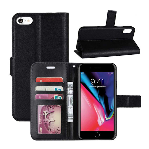 iPhone 6/7/8 Plus Wallet Case Leather Skin Case black black