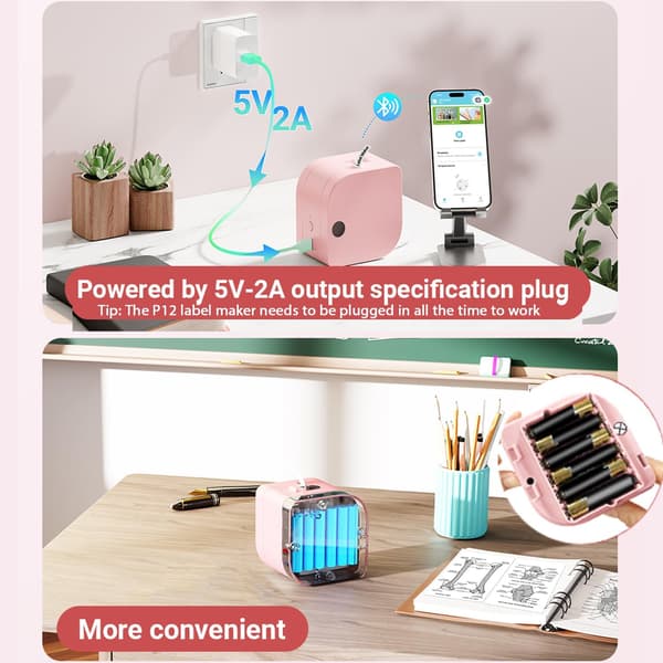 P12 Bluetooth Label Maker with Tape, Small Portable Thermal Transfer Label Printer, Multiple Templates Label Machine for Home Office Pink