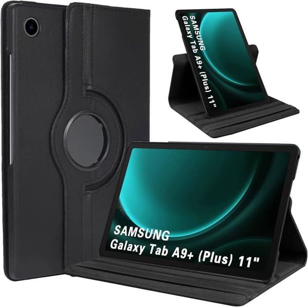 Etui til Samsung Galaxy Tab A9+ - 1001 BATTERIES - 360° Roterende Stand - PC/PU Beskyttelse - Sort