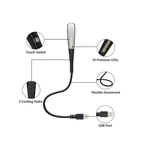 USB-læselampe - Uspecificeret model - 2,8W - Berøringskontakt - Fleksibel