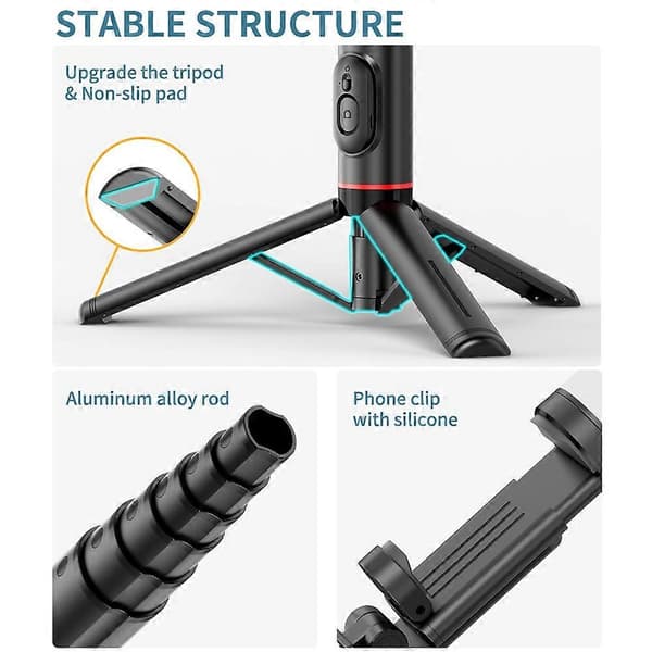 Q12s Bluetooth Fjernkontroll Roterbart Fyllys Stativ Selfie Stick Not Specified