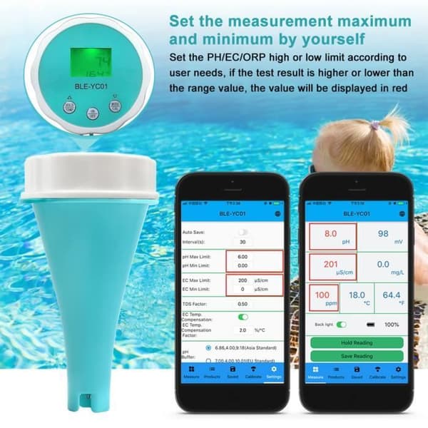 6-i-1 Vattentestare - GOTOTOP - pH, EC, TDS, ORP, TEMP - Bluetooth - IP67 - Restklor