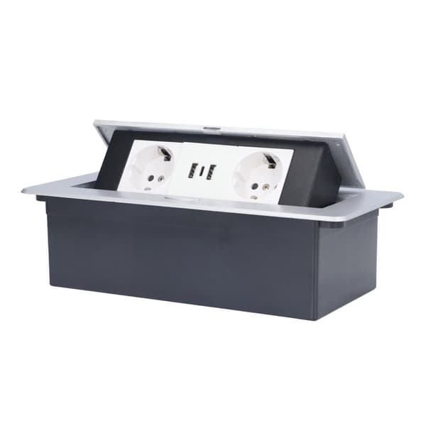 Dobbelt USB Pop Up Gulvstik EU Standard Indbygget Stik Type C