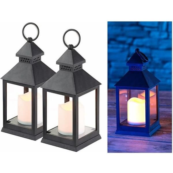 LED Lanterne - Lunartec - Sort - Flammeflimmer-effekt - Pakke med 2 - Indbygget timer