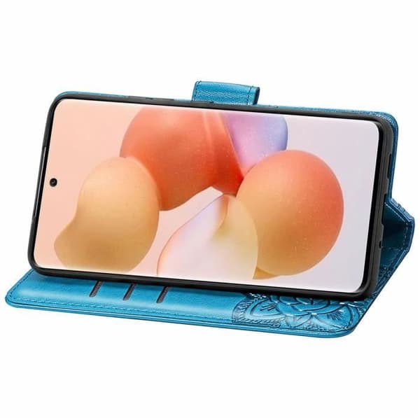 Xiaomi Redmi Note 11 4G Cover, Stort Sommerfuglemønster, PU Læder Pung Flip Cover til Redmi Note 11 4G - Blå