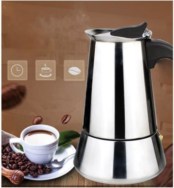 Espressokande i rustfrit stål, 6 kopper, kompatibel med alle varmekilder, 300 ml