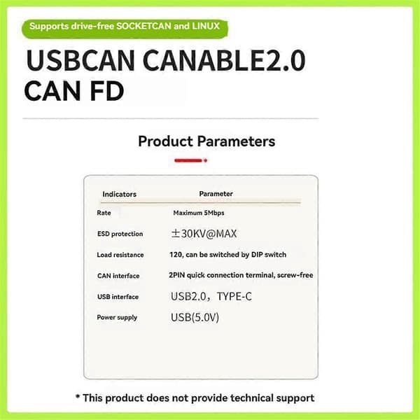 USBCAN USB til CAN-konverter CANABLE Transceiver Debugger Protokollanalysator Socketcan-kompatibel SLCAN-støtte CAN FD Black