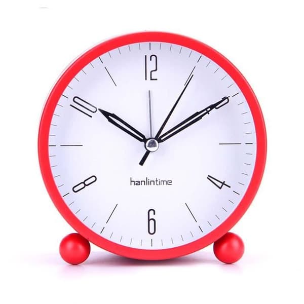 Väckarklocka - 4 tum - Tyst - Alarm - Rund design - Röd