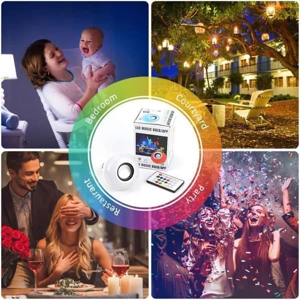 AUDBURN E27 LED Pære - Dæmpbar RGB Farve - Indbygget Bluetooth Højttaler
