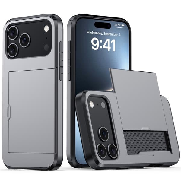 iPhone 17 Pro Hybriddeksel med Kortlomme Grå 46