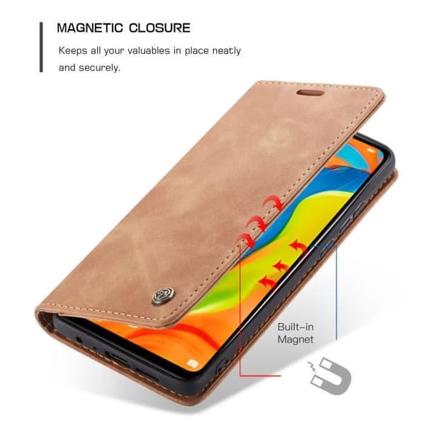 GrandEver Bumperfodral för Huawei P30 Lite, Premium Läder Flip Plånboksfodral, Brun