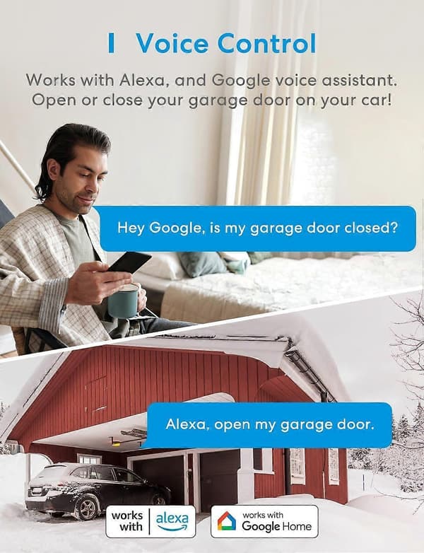 Smart WiFi Garasjeportåpnerfjernkontroll, Appkontroll, Fungerer med Alexa, Google