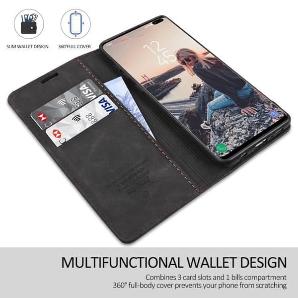 【SmartLegend】Samsung Galaxy S10 Plus Bumperfodral Premium Läder Flip Plånboksfodral Svart