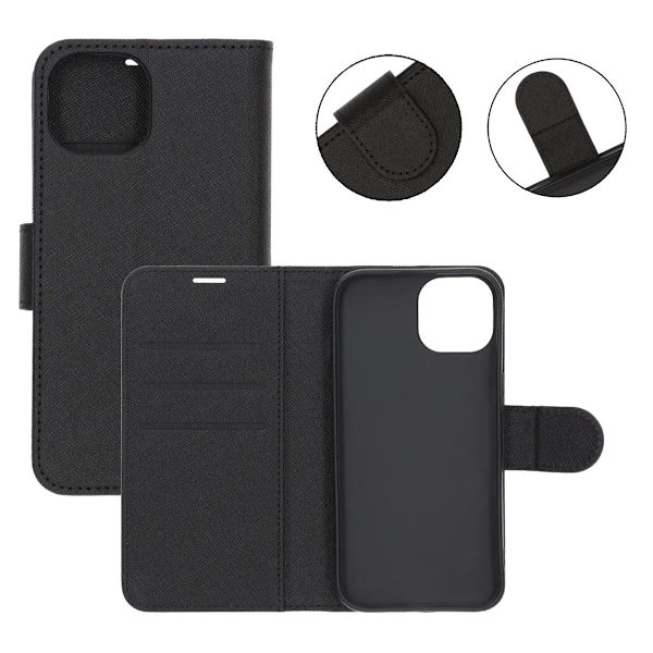 iPhone 15 Wallet Case with Stand - Black Svart black