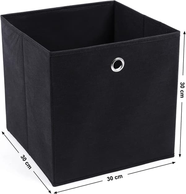 Sæt med 6 foldbare opbevaringskasser med fingerhul, sort, 30 x 30 cm