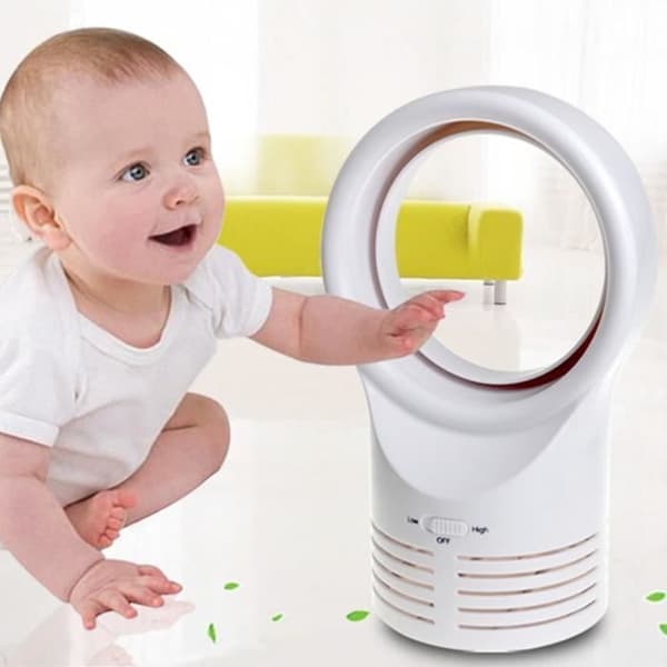 6W Lydløs Bladløs Ventilator, Lydløs Skrivebordsventilator, 2-Hastigheds Lydløs Bordventilator, 12V-1A