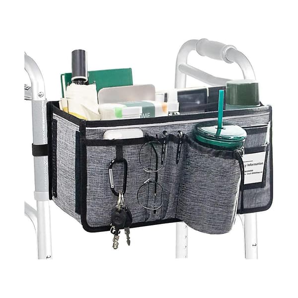 Kurv til rollator Ravmix Rollator Tilbehør Taske med Kopholder Rollatorkurv til Sammenklappelig Rollator Ha Grey