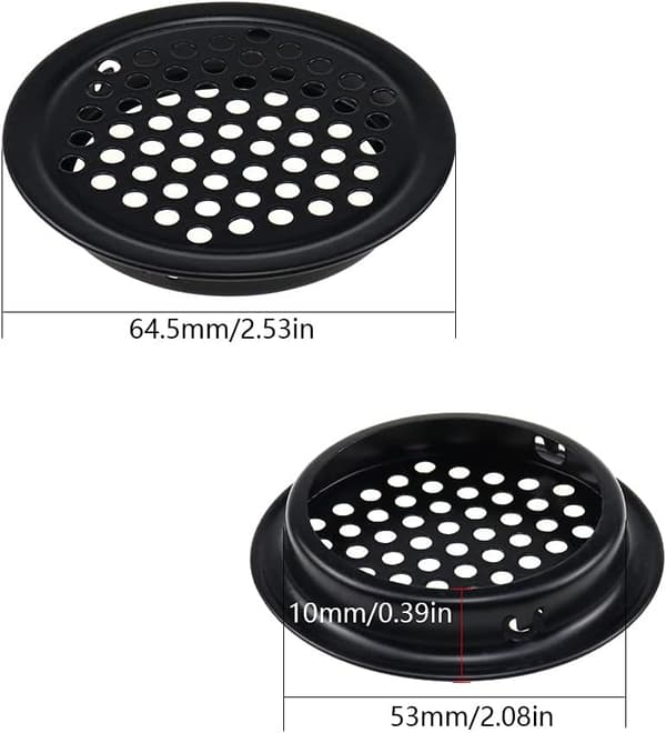 Runde ventilationsgitre 10 stk Runde ventilationsgitre til udendørs Ø 53 mm Rustfrit stål Sorte ventilationsgitre Oprethold luftstrømmen til køkken