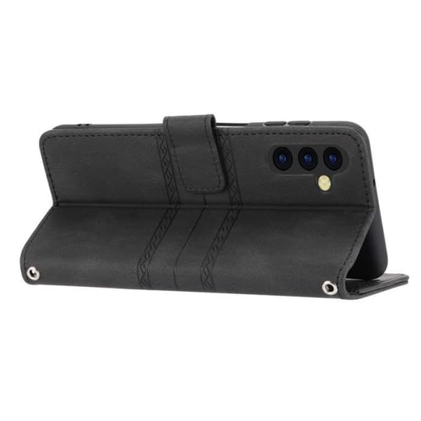 Etui til Samsung Galaxy A34 5G med håndledsrem, magnetisk PU-læder flipcover, retro sort