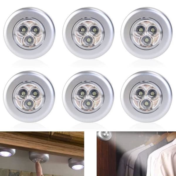 Set med 6 LED-spotlights, självhäftande nattlampor, drivs av 3 batterier