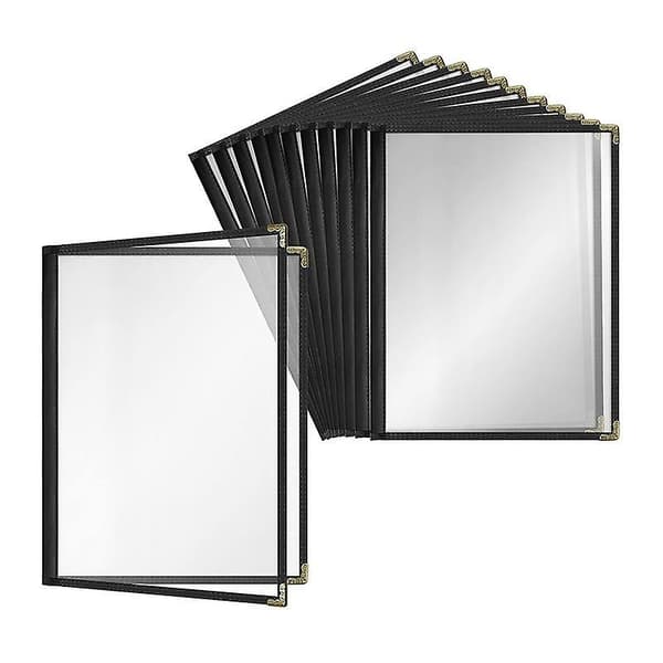 12-pack Café-Style Menu Covers, Double-Sided, Crystal Clear Vinyl (Black, 2 Pages/4 Views - 8.5 Inch)