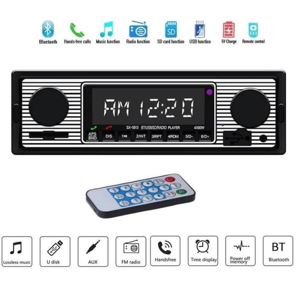 Bluetooth Bilradio - Retro - MP3-spelare - Borstad Metallpanel - Handsfree-samtal - Digital FM