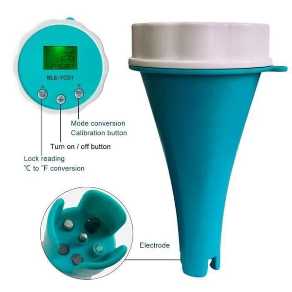 Flytande ansluten poolvattenanalysator - 6 i 1 - pH, klor, EC, TDS, ORP, temperaturtestare