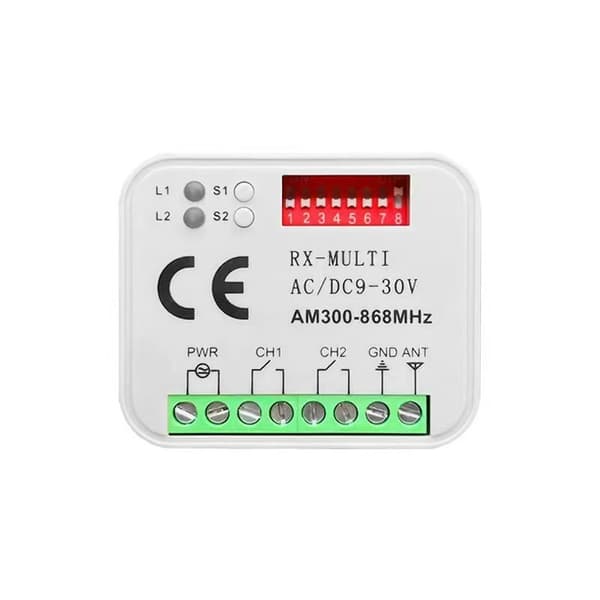 Garajeport Fjernkontroll Mottaker 2-kanals Kontrollerbryter for 433 868 MHz mitter RX Multi White