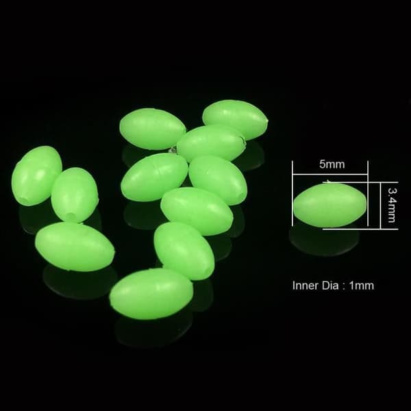 3,4 x 5 mm - Ovale flydende plastikperler til havfiskeri, pakke med 100 stk.